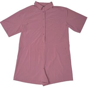 Joe Fresh Active Romper Button Front Short Sleeve Athleisure Gorpcore Pink M